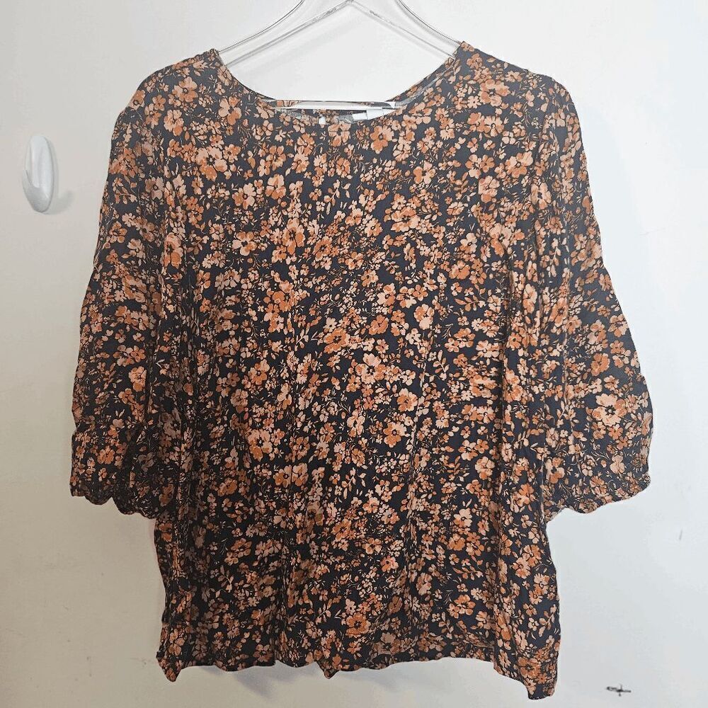 J. Jill Tencel Puff Sleeve Top Floral Print Women's Multicolor Size XL